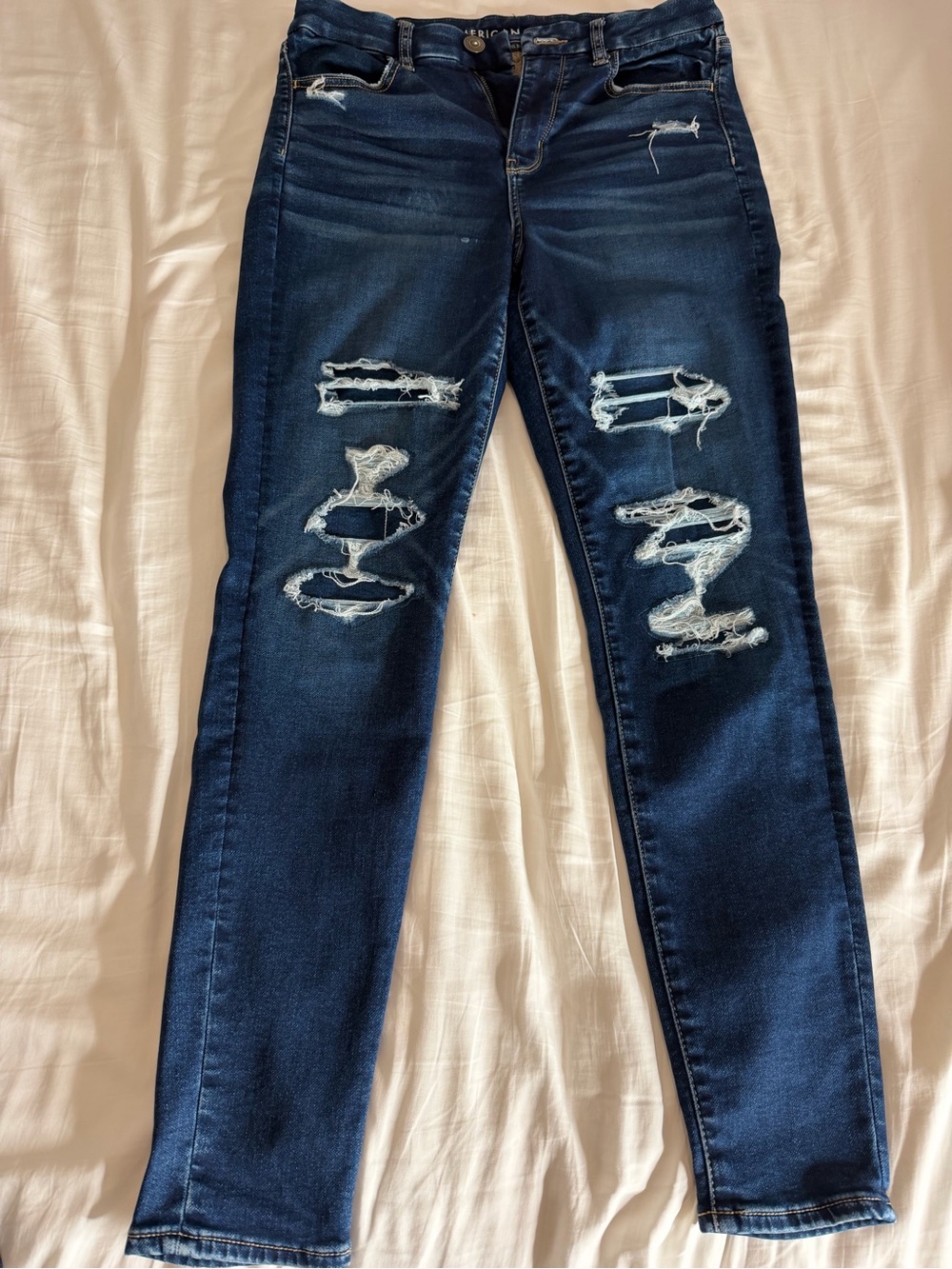 American Eagle Outfitters Dark Blue Distressed Skinny Jeans